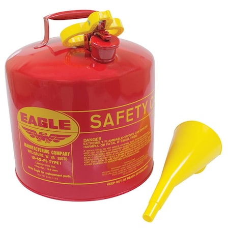 Stens Metal Safety Fuel Can 765-188 Eagle 5 Gallon With Funnel 765-188